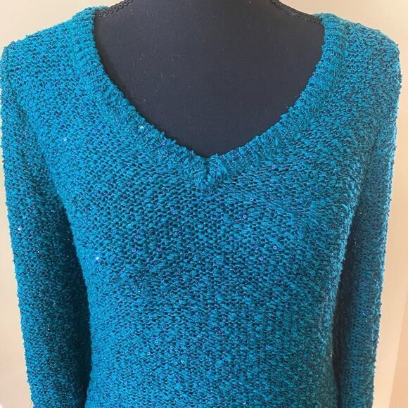 Apt. 9 Women's size Small Petite Stunning Green/Blue Sequined Sweater - Picture 7 of 12